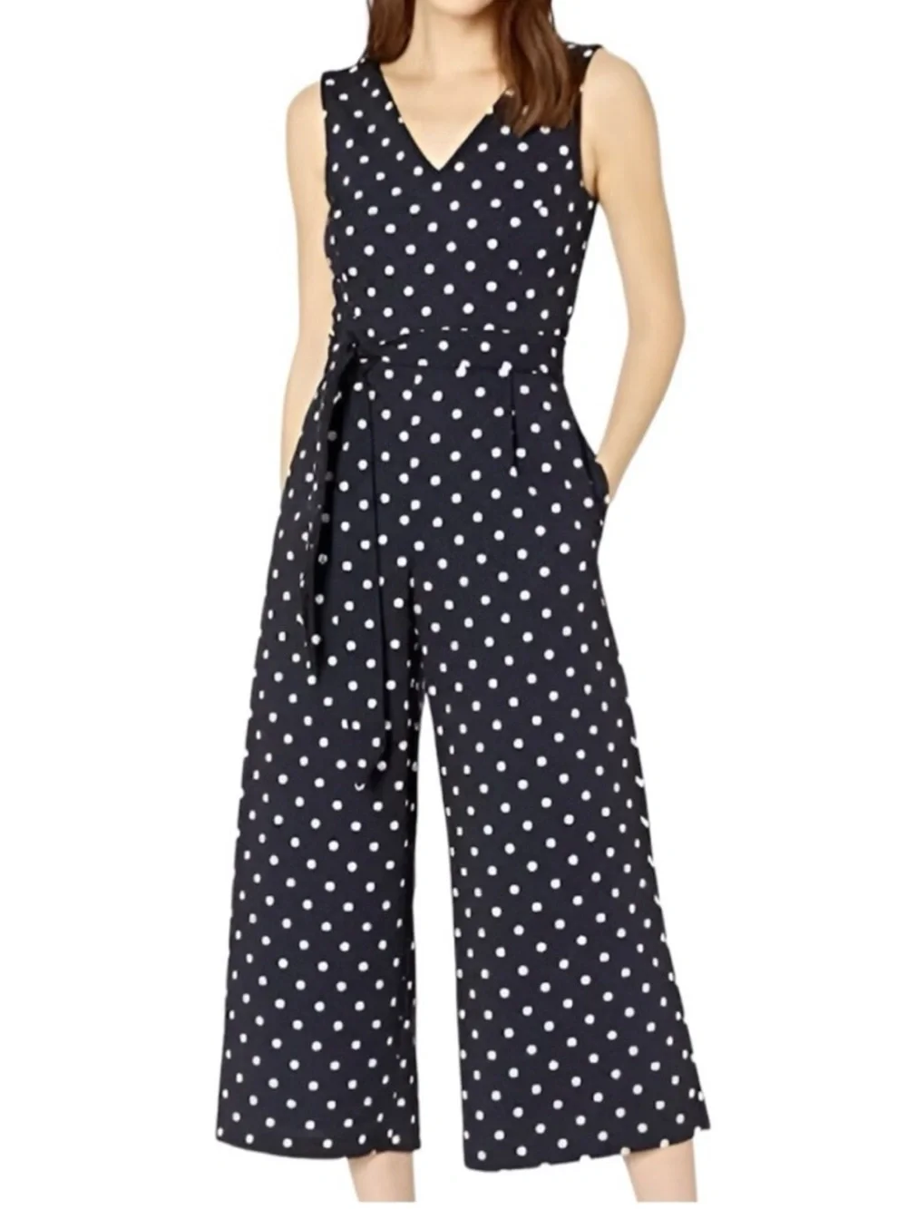 Calvin Klein Navy blue and White Polka Dot sleeveless jumpsuit - Picture 8 of 9